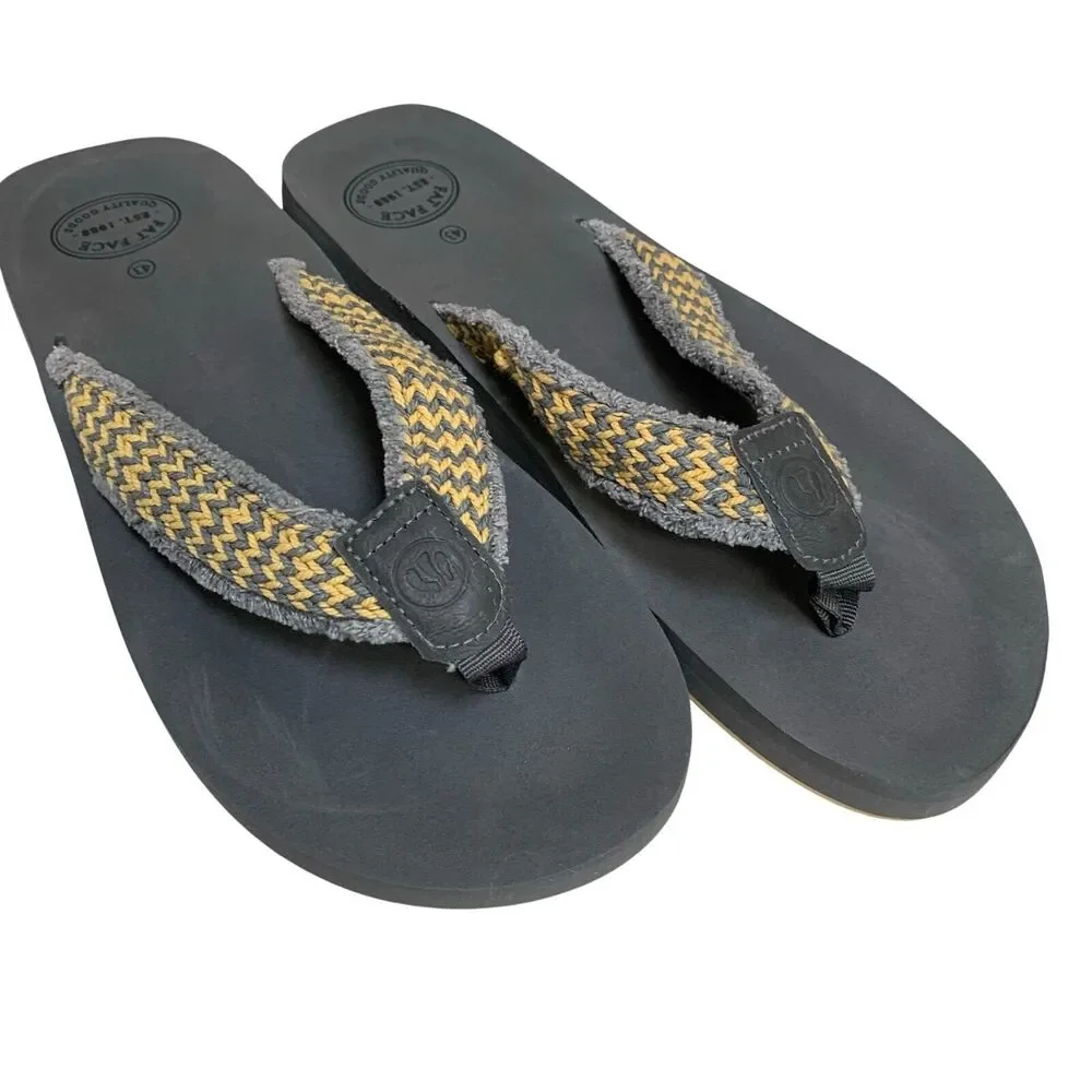FAT FACE Mens Gray & Yellow Textile HARRIS Flip Flops Sandals Sz 10